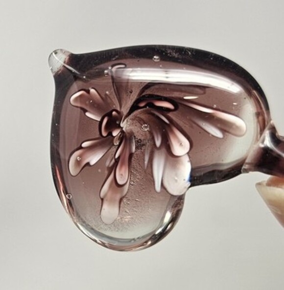 Hand Made Lamp Work Murano Art Glass Heart Floral Pendant Valentine Mother's Day - Picture 6 of 8